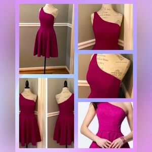 JOVANI SZ 8
FUCHSIA SHIMMER
ONE SHOULDER
FORMAL COCKTAIL
DRESS WITH POCKETS New